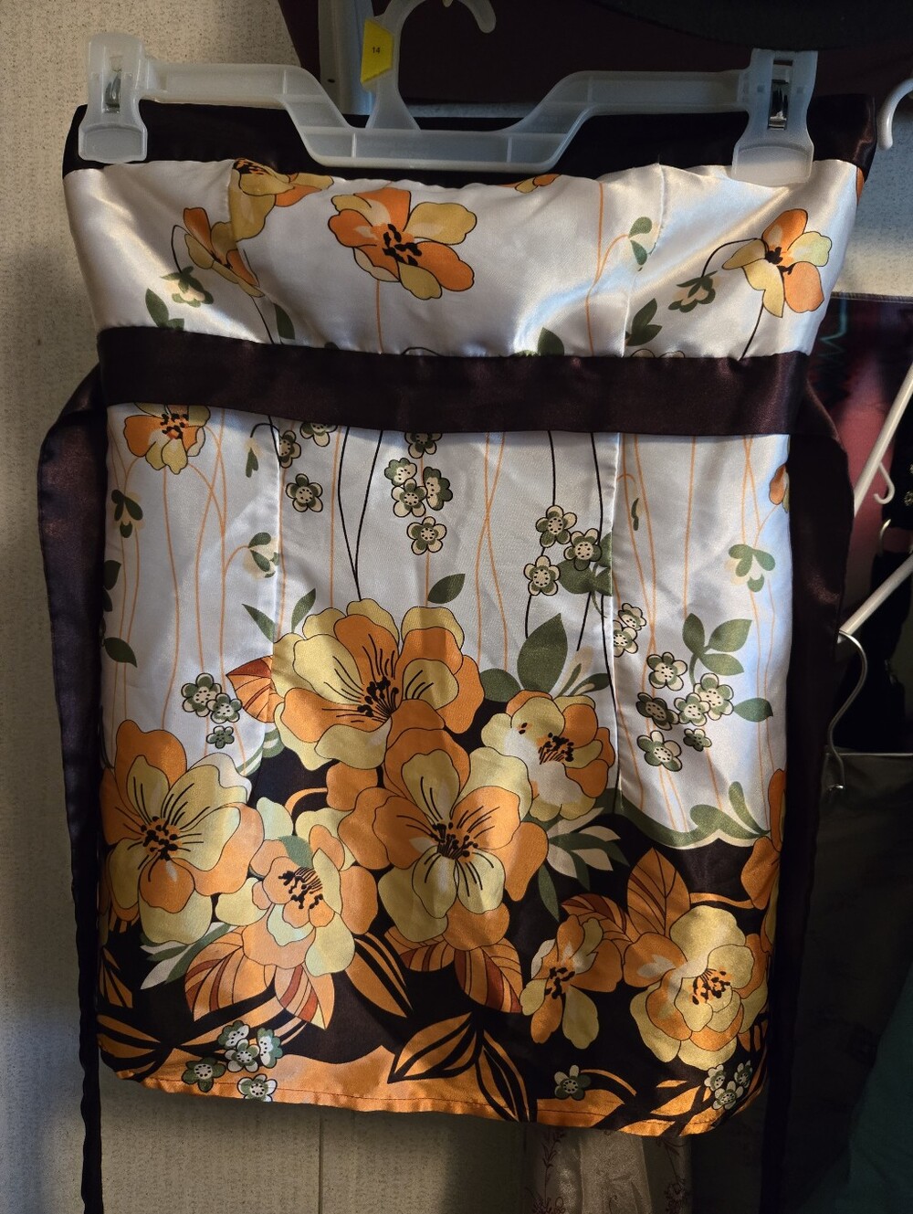 Floral Strapless Satin Mini  Blouse with Orange Blooms